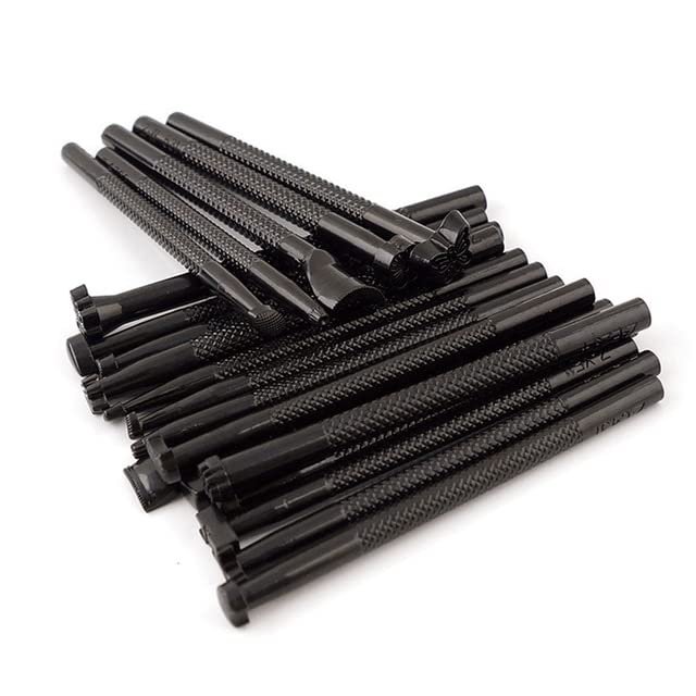 20pcs Metal Leather Printing Tool Alloy Carving Leather Craft Punch Stamps Stamping Leather Working Saddle Making Tools - (Color: Black)