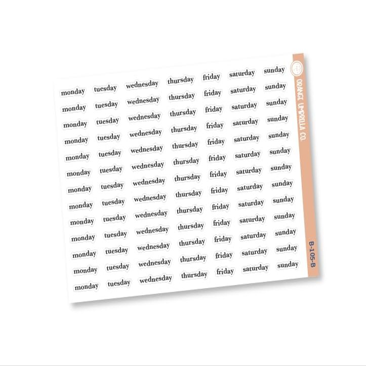 Day of the Week Header Script Planner Stickers | B-105-B