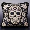 Black and White Skull Latch Hook Kits Pillow Cover Printed Canvas DIY Cushion Crochet Yarn Needlework Hook Latch Kit Embroidery Pillowcase Rug Home Sofa Christmas Decoration 43x43cm(1) view 1