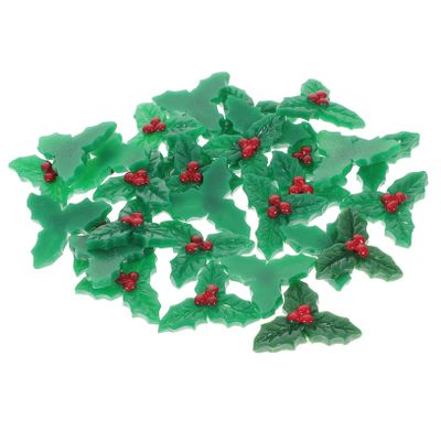 TEHAUX 30pcs Artificial Holly Leaves Berries Ornaments Pastel Christmas Decor Resin Decorations for DIY Crafts