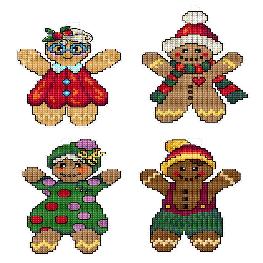 Counted Cross Stitch Kit on Plastic Canvas with Gingerbread. 4 Fabulous Ornaments Different Dimensions 156CS. 14 Count Plastic Canvas Sheets. Superb for Art & Craft Amateurs