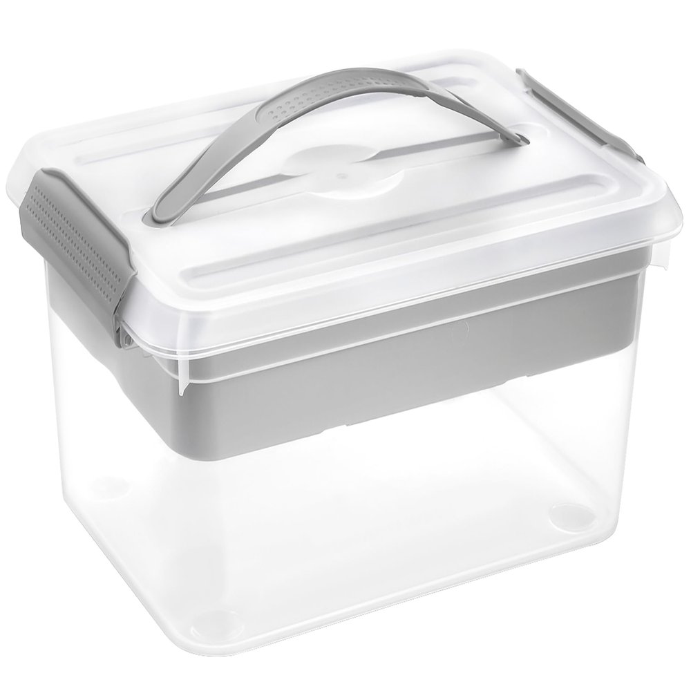 Yesland Portable Craft Storage Box with Removable Tray and Handle, 16x11x6.5 Inch Plastic Art Supply Organizer Container for Stationery, Sewing, Jewelry - Grey