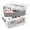 Yesland Portable Craft Storage Box with Removable Tray and Handle, 16x11x6.5 Inch Plastic Art Supply Organizer Container for Stationery, Sewing, Jewelry - Grey view 3