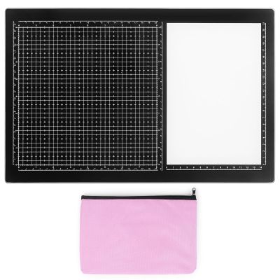 15.6 X 10.1 In Glass Cutting Mat with Protective Pink Carrying Case Compact Size Cutting Board with Measuring Grid and Palette for Paint, Mix media Ink Card Making -Art and craft Work Station