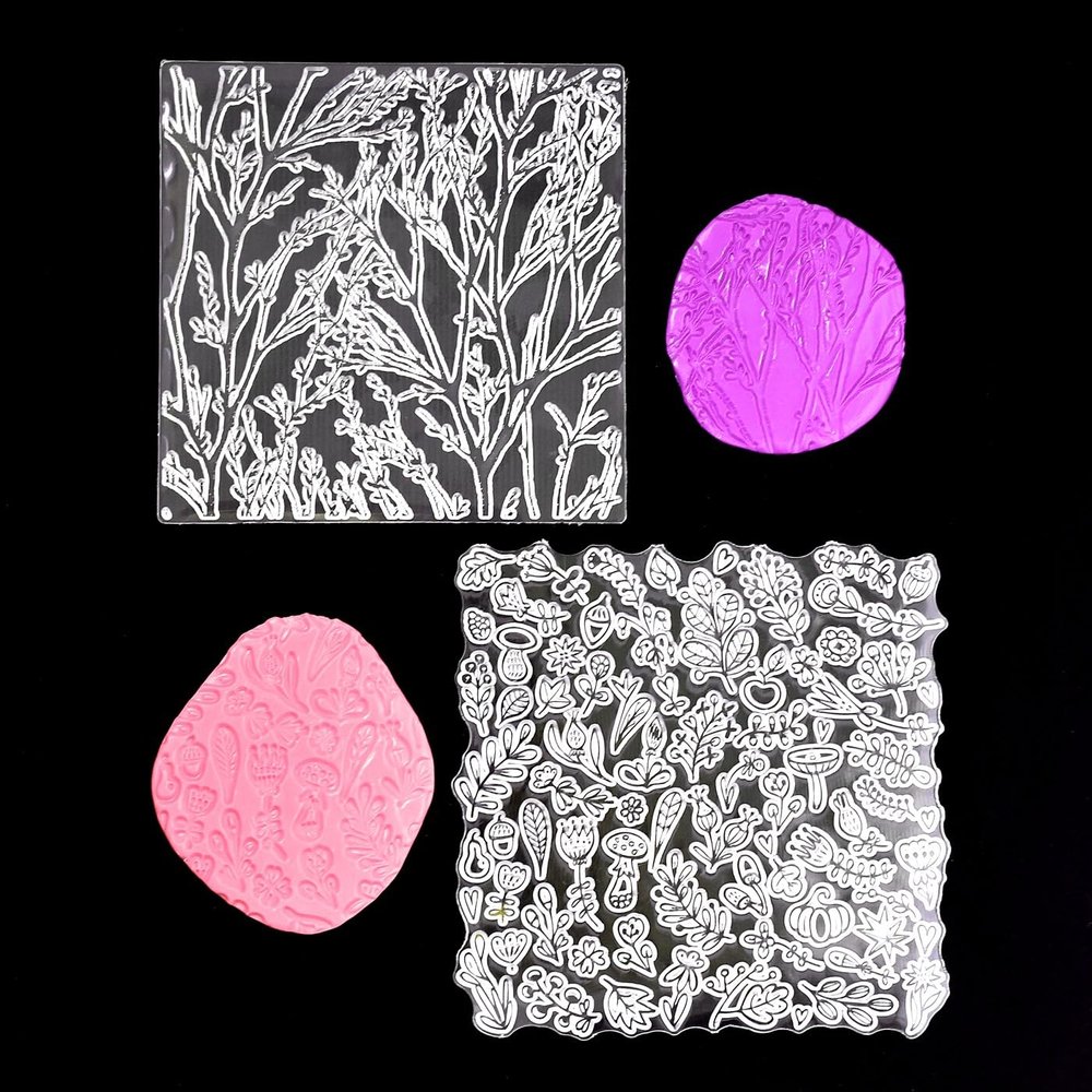CoolDIY Polymer Clay Floral Texture Stamp Sheets for Clay Jewelry and Earrings Making - Set of 2 Unique Patterns Premium Silicone (Group 5)