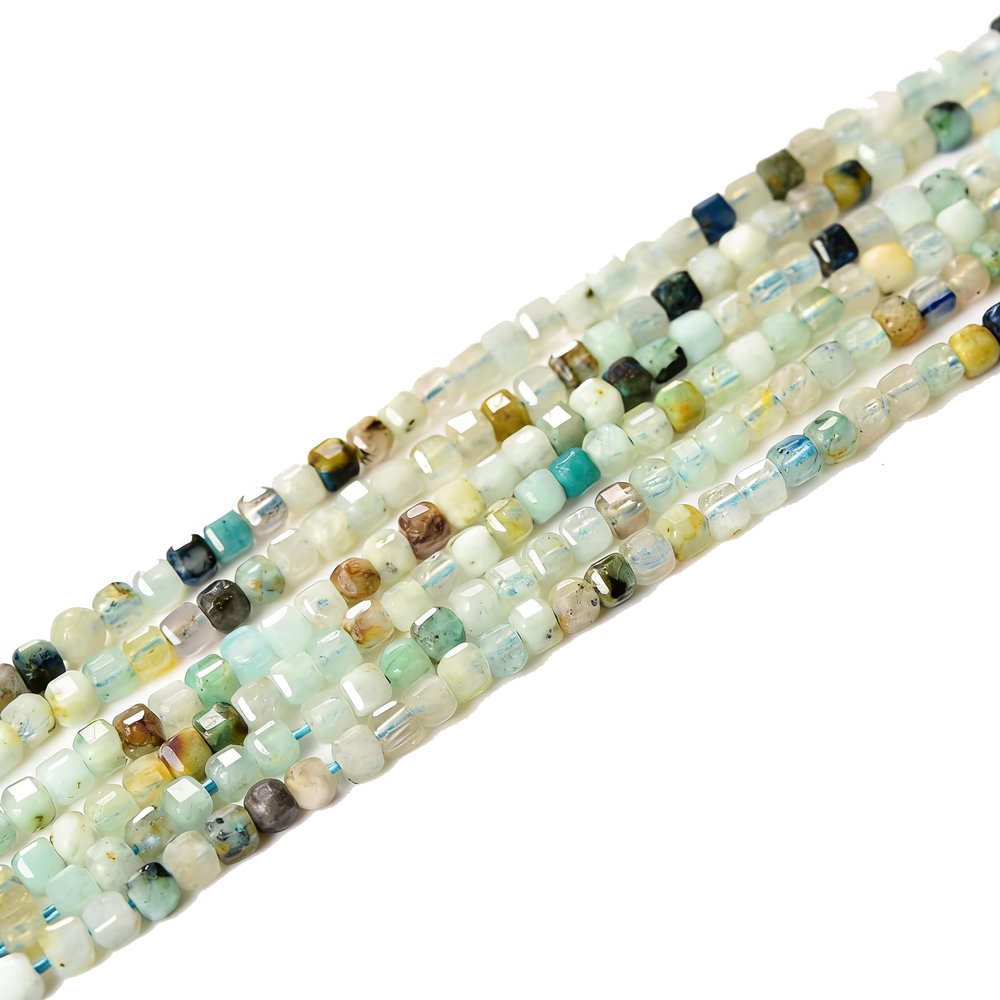 Asingeloo 2.5mm Natural Amazonite Beads Small Faceted Beads for Jewelry Making Cube Dice Square Gemstone Beads for Bracelets Necklace 15inch Per Strand(Amazonite)