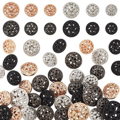 OLYCRAFT 48Pcs 4 Colors Hollow Flower Metal Shank Buttons 2mm Hole Zinc Alloy Shank Buttons 1-Hole Round Metal Buttons 18mm 20mm 25mm Vintage Antique Button for Blazer Suits Uniform Jacket