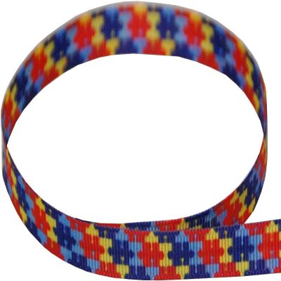 Autism Puzzle Piece (Double Sided) Grosgrain Ribbon - Choose Your Length & Width (3/8" - 100 Yards)