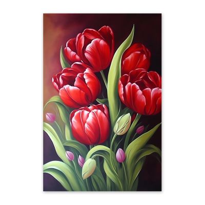 NSUAJOF Red Tulip Diamond Painting Kits Elegant Art Painting 5D DIY Full Round Drill Adults Beginners, Personalized Gifts for Family Friends Home Wall Decor 18x24 Inch