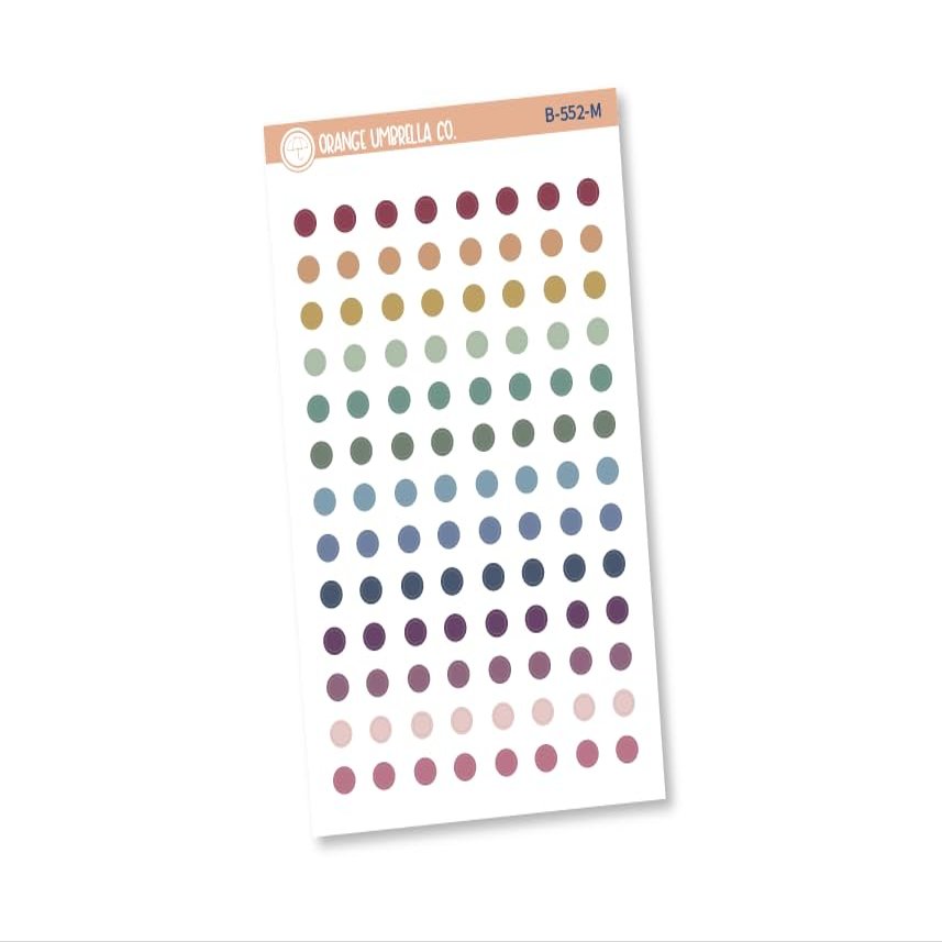 Hobonichi Cousin Grid Circle Dot Planner Stickers | Muted Rainbow on Clear Matte | B-552-MCM