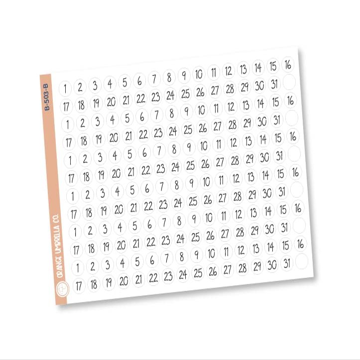 6 Months of Date Dot Covers Planner Stickers and Labels | FC12 Script Circle | B-503-B