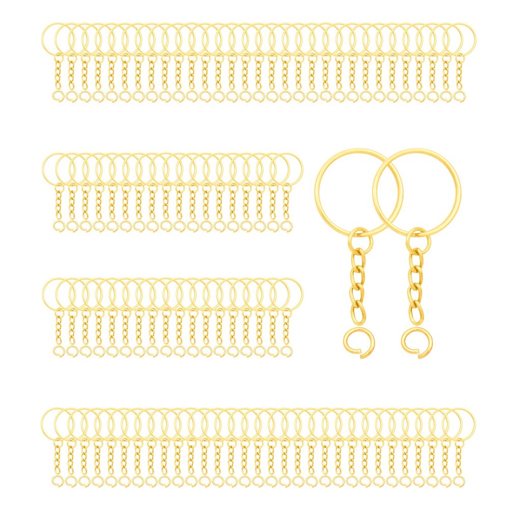 100Sets 1 inch Keychain Rings Golden Split Round Key Ring with Chain and Open Jump Rings for DIY Keychain Making Crafts