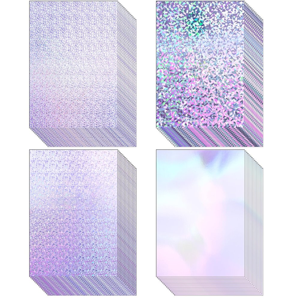Kosiz 100 Sheets Metallic Holographic Card Stock Shiny Glitter Cardstock Iridescent Mirror Paper 8.5 x 11'' 250 GSM Thick Mixed Color Foil Paper for Scrapbook Letter Poster Craft(Purple)