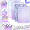 Kosiz 100 Sheets Metallic Holographic Card Stock Shiny Glitter Cardstock Iridescent Mirror Paper 8.5 x 11'' 250 GSM Thick Mixed Color Foil Paper for Scrapbook Letter Poster Craft(Purple) view 3