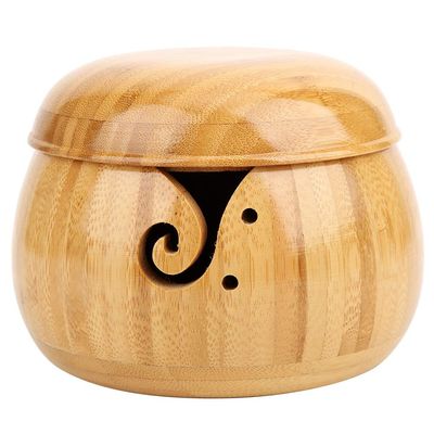 Nachukan Bamboo Yarn Bowl with Removable Lid - Wool Yarn Holder for Knitting & Crocheting, Bamboo Yarn Storage Bowl for Crafting