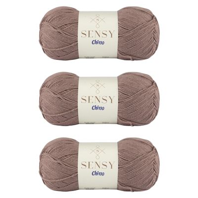 3 Skeins of Sensy Chino Soft Cotton Yarn, Soft Baby Cotton Yarn, Amigurumi Yarn, 3.5 oz, 360 Yards, Gauge 2 Fine (Dark Mink)