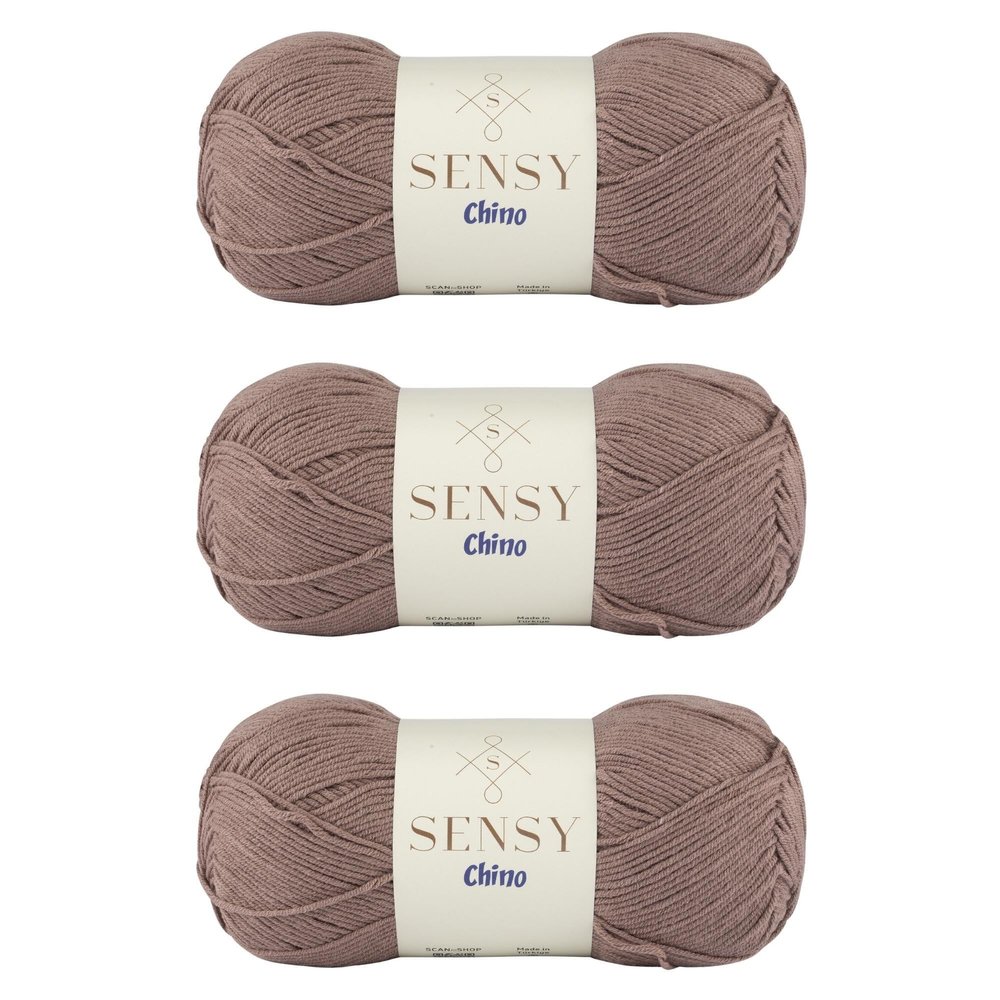3 Skeins of Sensy Chino Soft Cotton Yarn, Soft Baby Cotton Yarn, Amigurumi Yarn, 3.5 oz, 360 Yards, Gauge 2 Fine (Dark Mink)