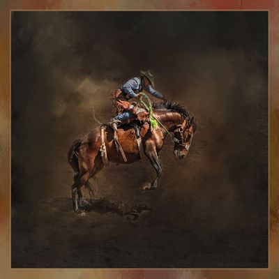 Bronc Rider Two Quilt Panel - CBY-010 - Size 20" x 16", Quality Quilting Cotton, Digitally Printed
