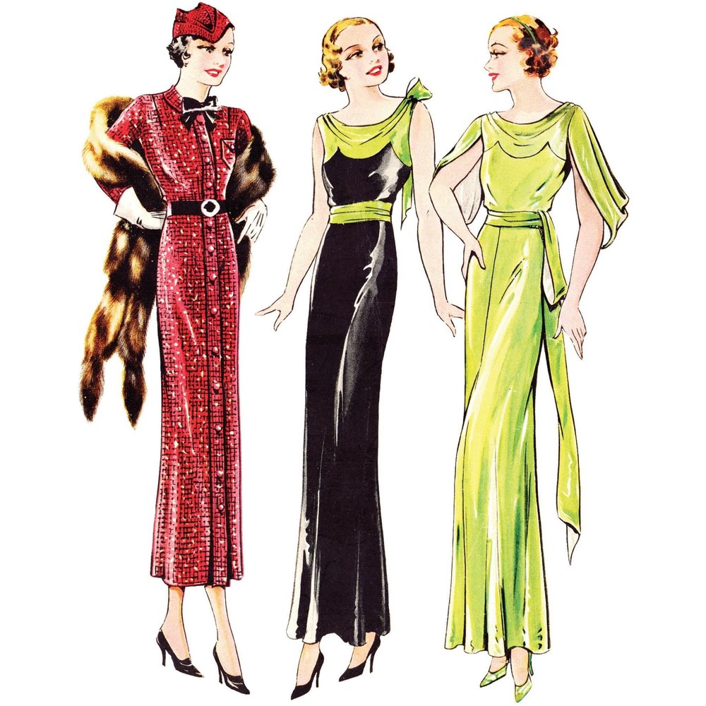 1930s Sewing Pattern, Womens Two Dresses & Evening Dress- Bust: 36 (91.5cm)