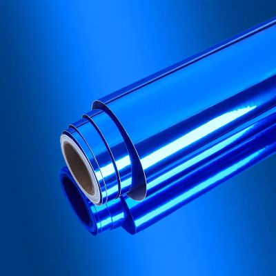 VEELIKE 15.7''x118'' Glossy Blue Metallic Vinyl Wallpaper Peel and Stick Non Glass Reflective Blue Mirror Vinyl Roll Adhesive Chrome Vinyl Sticker for Crafts Car Decals Cabinet Walls Home Decor