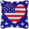 American Flag Heart Beginner Latch Hook Kits Pillow Making Sofa Cushion Cover Latch Hook Carpet Rug Acrylic Yarn,Pillowcase Craft Kits with Printed Canvas for Starter Kids Adults - 17 x 17 Inch view 1
