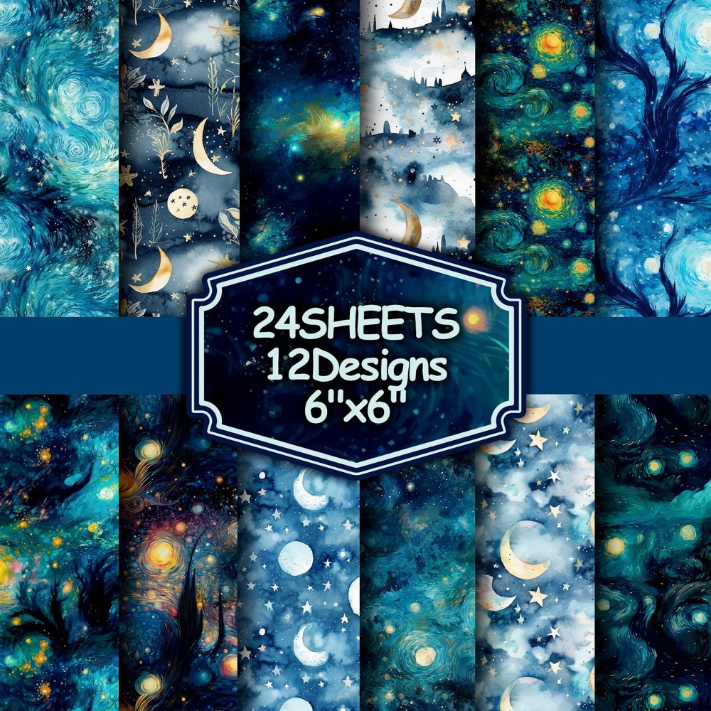 24Pcs Galaxy Pattern Scrapbook Paper Pack 6"x6" Starry Sky Specialty Scrapbooking Cardstock Paper Designer Pads Junk Journal Craft , Decoupage Card Making Supplies
