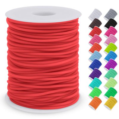 LEREATI 54.68 Yards x 2mm Hollow Pipe Tubing Rubber Cord Plastic Lanyard String with 1mm Hole Plastic Lacing Cord Barber Cords for Knitting Beading Bracelet Keychain Stitch Savers (Red)