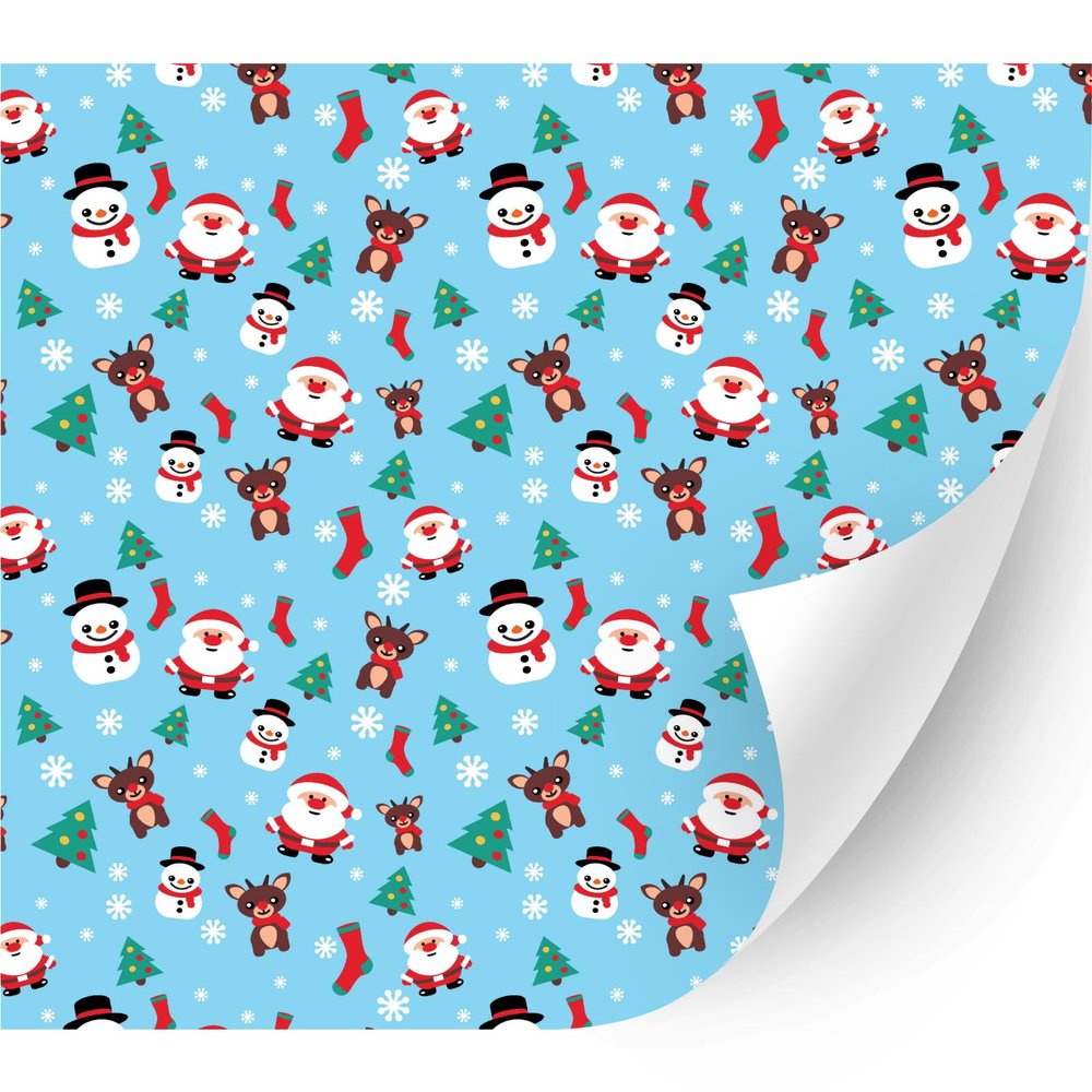 HTV4U Puff Christmas Patterned Heat Transfer Vinyl (Reindeer and Santa Blue, 12" x 1 Yard) - 3D Patterned Printed, DIY Craft, Iron on Vinyl for Shirts, 3D Puffy Heat