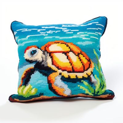 Sea Turtle Latch Hook Pillow Kit for Adults Throw Pillow Cover with Printed Canvas Hook Crochet Yarn Needle Craft Easy Handmade Cushion for Home Sofa Decoration 43x43cm(1)