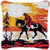 Western Cowboy Riding Horse Latch Hook Pillow Kit for Adults Throw Pillow Cover with Printed Canvas Hook Crochet Yarn Needle Craft Easy Handmade Cushion for Sofa Decoration 43x43cm(2) view 1