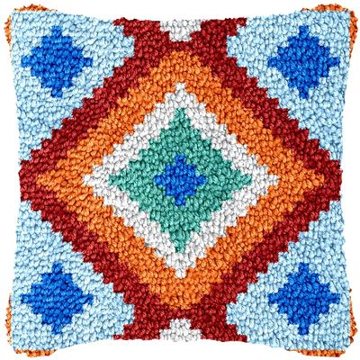 Modern Colorful Graphic Latch Hook Pillow Kit for Adults Throw Pillow Cover with Printed Canvas DIY Hook Crochet Yarn Needle Craft Easy Handmade Cushion for Home Sofa Decoration 43x43cm(21)