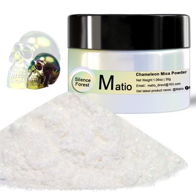 Matio Chameleon Mica Powder, 1.06oz/ 30g Silence Forest White Chrome Powder, Pearlescent Effect Color Shift Pigment for Resin Craft, Soap Candle Dye, Nail Art, Makeup, Bath Bomb,Paint,Slime Pigment