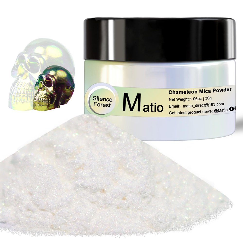 Matio Chameleon Mica Powder, 1.06oz/ 30g Silence Forest White Chrome Powder, Pearlescent Effect Color Shift Pigment for Resin Craft, Soap Candle Dye, Nail Art, Makeup, Bath Bomb,Paint,Slime Pigment