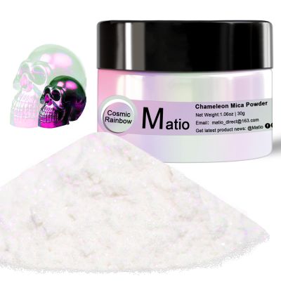 Matio Chameleon Mica Powder, 1.06oz/ 30g Cosmic Rainbow White Chrome Powder, Pearlescent Effect Color Shift Pigment for Resin Craft, Soap Candle Dye, Nail Art, Makeup, Bath Bomb,Paint,Slime Pigment