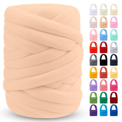 LEREATI Khaki Chunky Yarn for Hand Knitting Soft Jumbo Arm Knitting Yarn Thick Blanket Yarn Cotton Tube Yarn for Handbags, Blankets, Pillows, Pet Bed, Rugs, DIY Crafts (1.1lbs/17.6oz/26yards)