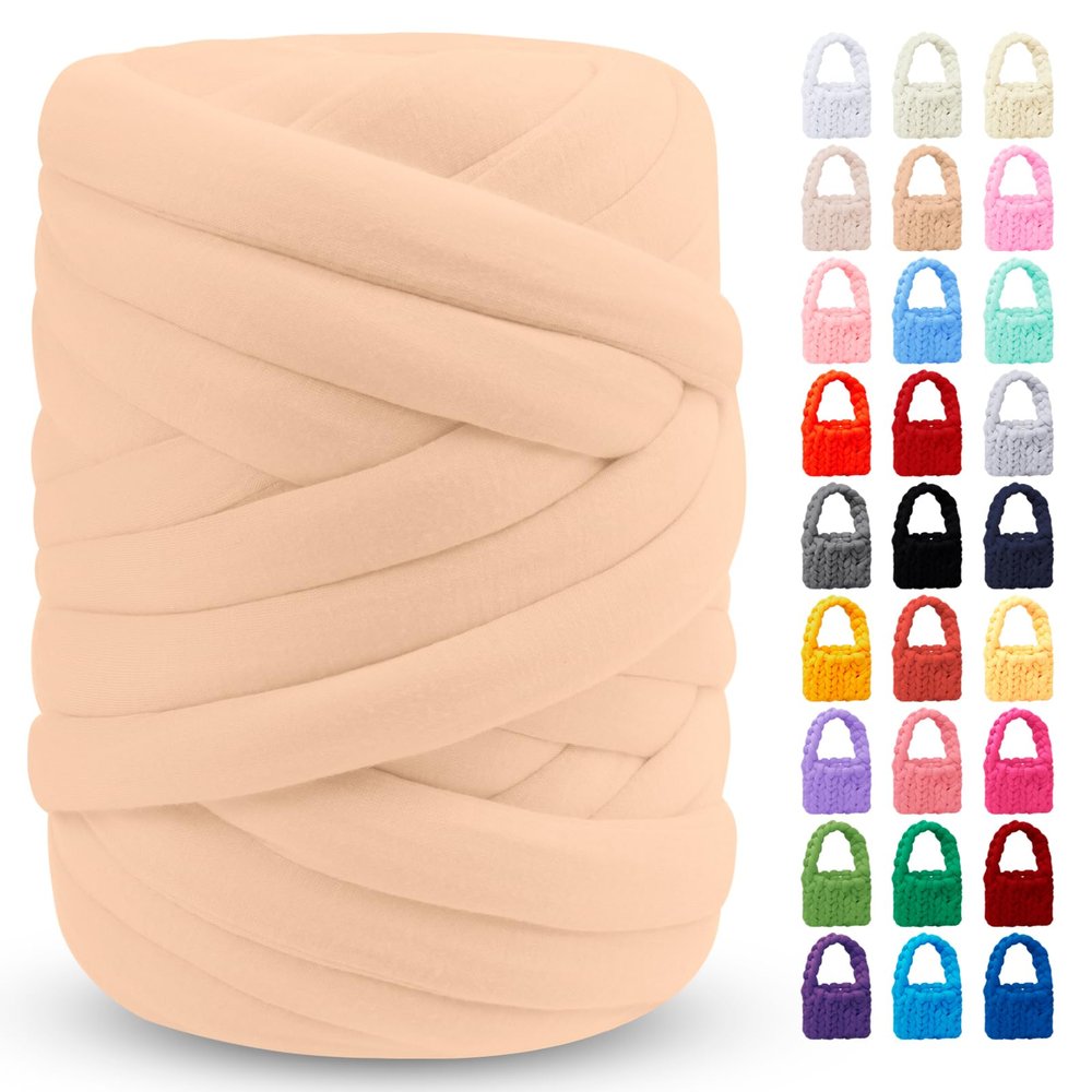 LEREATI Khaki Chunky Yarn for Hand Knitting Soft Jumbo Arm Knitting Yarn Thick Blanket Yarn Cotton Tube Yarn for Handbags, Blankets, Pillows, Pet Bed, Rugs, DIY Crafts (1.1lbs/17.6oz/26yards)