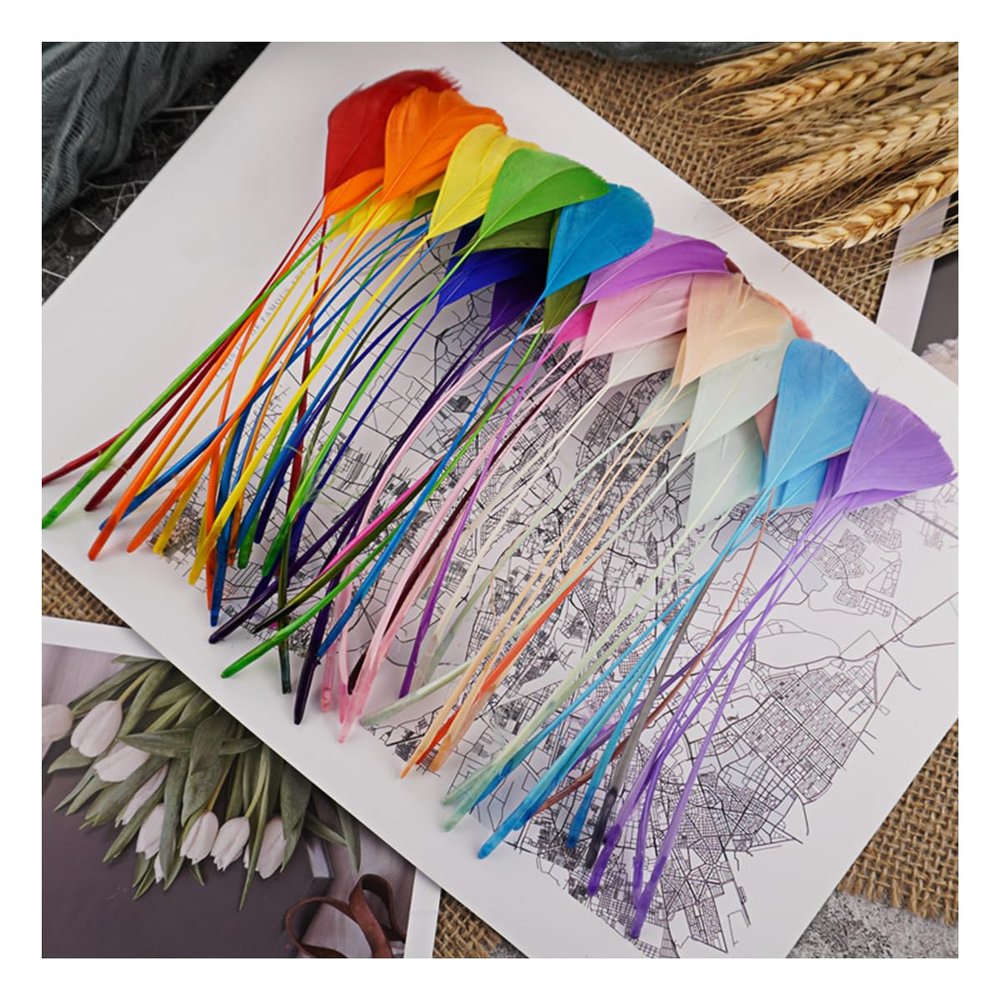 ECYC Ltd 100 Pcs Natural Goose Feathers, 12-18cm Stripped Coque Goose Feathers Goose Feather Plume for Making Clothing Hats Fascinators Decoration Jewelry Craft Supplies