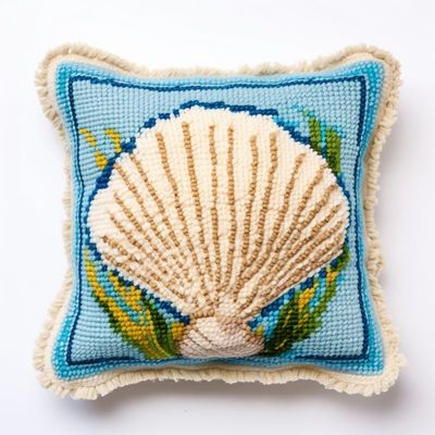 Latch Hook Pillowcase Kits White Shell Latch Hook kit Pillow Cover Throw Pillow Embroidery Craft Kits for Beginner DIY Latch Hook Rug Kit with Printed Canvas Christmas Decoration 43x43cm