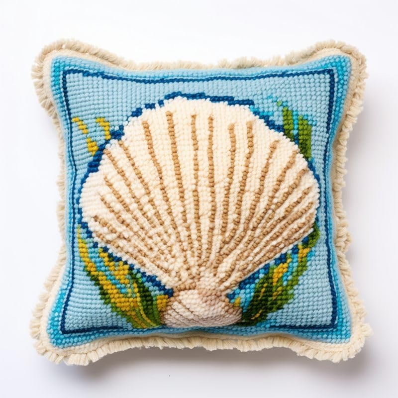 Latch Hook Pillowcase Kits White Shell Latch Hook kit Pillow Cover Throw Pillow Embroidery Craft Kits for Beginner DIY Latch Hook Rug Kit with Printed Canvas Christmas Decoration 43x43cm