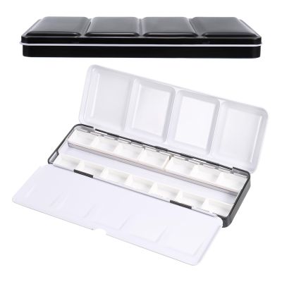 PATIKIL Empty Watercolor Palette, Metal Watercolor Tin with 14pcs Full Pans Paint Case with Lid Paint Box for Travel Gouache Oil Painting, Black 14 Wells