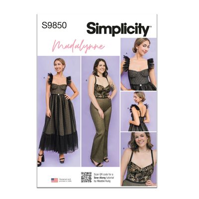 Simplicity SS9850AA Misses' and Women's Corseted Top Dress and Jumpsuit Sewing Pattern Packet by Madalynne Intimates, Design Code S9850, Sizes XS-S-M-L-XL