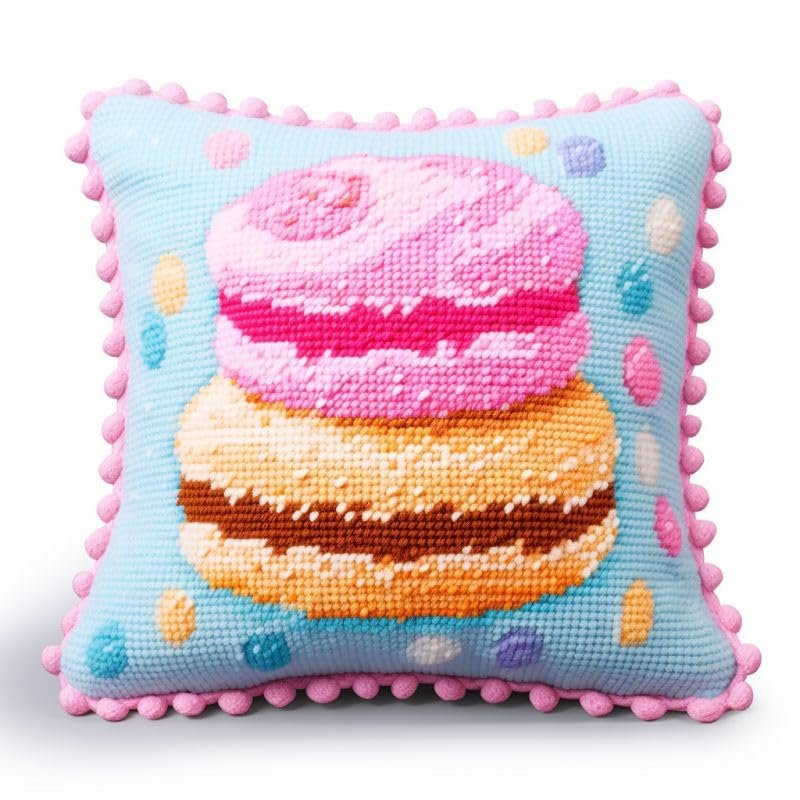 Latch Hook Pillowcase Kits Pink Macaron Latch Hook kit Pillow Cover Throw Pillow Embroidery Craft Kits for Beginner DIY Latch Hook Rug Kit with Printed Canvas Christmas Decoration 43x43cm