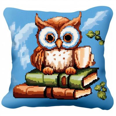 Latch Hook Pillowcase Kits Reading Owl Latch Hook kit Pillow Cover Throw Pillow Embroidery Craft Kits for Beginner DIY Latch Hook Rug Kit with Printed Canvas Christmas Decoration 43x43cm