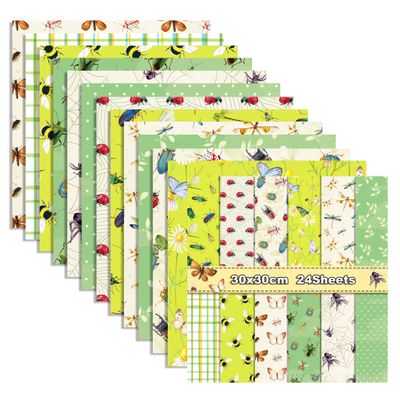 GLKTOPO 12x12 Spring Butterfly Dragonfly Pattern Scrapbook Paper, Double-sided Printed Origami Deco Background Craft Papers for Scrapbooking DIY Card Making for Junk Journals, Decoupage - 24 Sheets