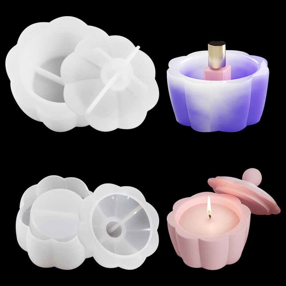 Zayookey 2 Pcs Storage Box Resin Mold with Lid Small Flowers Box Silicone Mold Candle Holder Epoxy Casting Molds Jewelry Jar Mould DIY Storage Container for Ring Earrings Candy