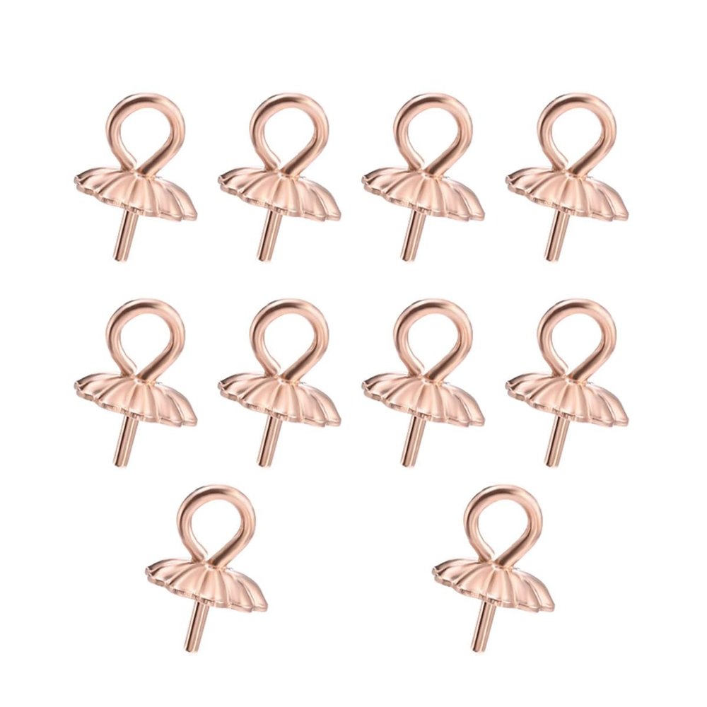 10pcs Sorcozn 925 Sterling Silver 5mm Cup Pearl Peg Bails Pendants Eye Pin Peg Bail for Beads Charms Jewelry Findings (Rose Gold)