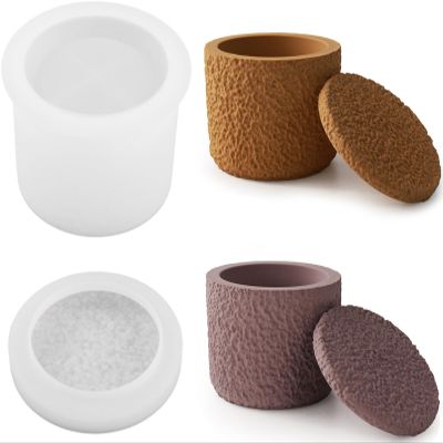 LSLEVA Storage Box with Lids, Silicone Candle Jar Molds Set, Creative Vessels Pot Molds, Concrete Round Stripe with Cover Bottle Making Moulds for Holder (D-Rough Short)