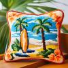 Latch Hook Kits Square Pillowcase Kits Seaside Surfing Board Latch Hook Cushion Pillow Cover Embroidery Craft Kits for Beginner DIY Latch Hook Rug Kit with Printed Canvas Hobby & Craft 43x43cm(a-119) view 1