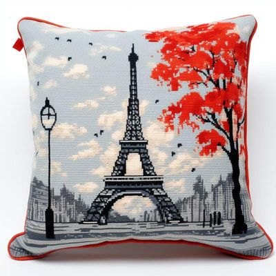 Latch Hook Kits Square Pillowcase kits Eiffel Tower & Umbrella Latch Hook Cushion Pillow Cover Embroidery Craft Kits For Beginner DIY Latch Hook Rug Kit with Printed Canvas Hobby & Craft 43x43cm(a-22)