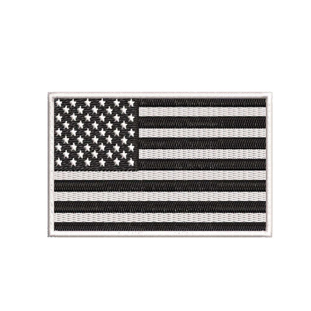 American Flag Embroidered Patch Iron-on Black White US USA United States 3.5" x 2.25" Fully Embroidered Applique for Clothing Vest Uniform, Sew-on Premium Embroidery, Shoulder Badge Emblem, Military
